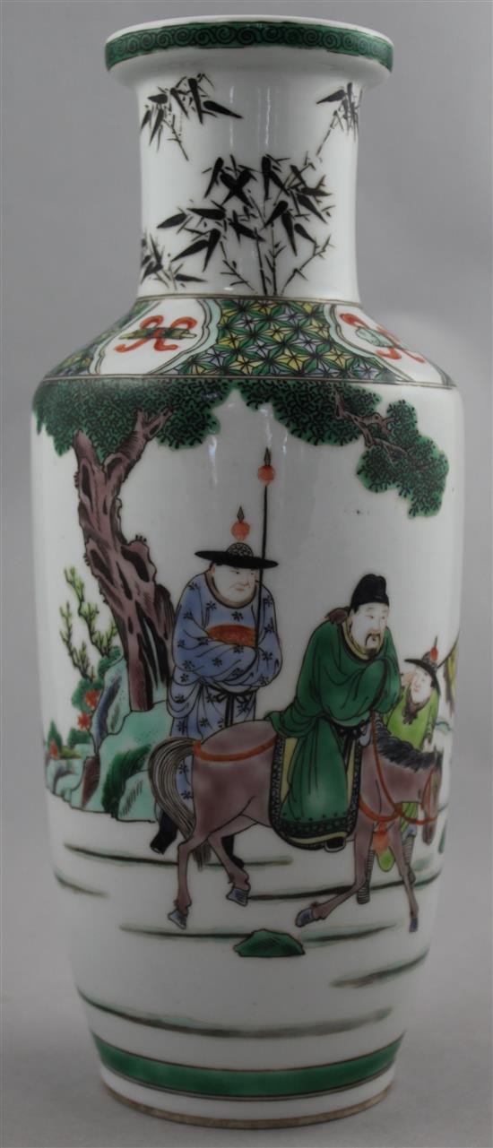 A Chinese famille verte rouleau vase, 29.5cm